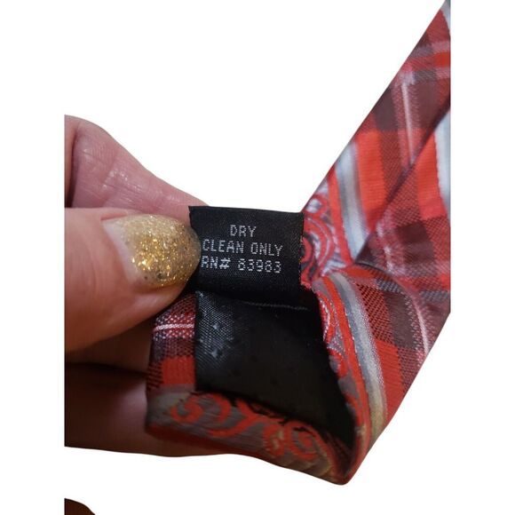 NWT Stacy Adams Mens Tie Necktie Designer Luxury Red Silver Striped Plaid - Picture 10 of 13